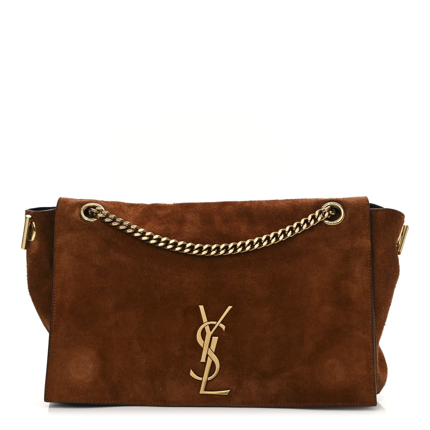 Saint Laurent Calfskin Crocodile Embossed Suede Medium Reversible Monogram Kate Satchel Military Taupe 3 of 19