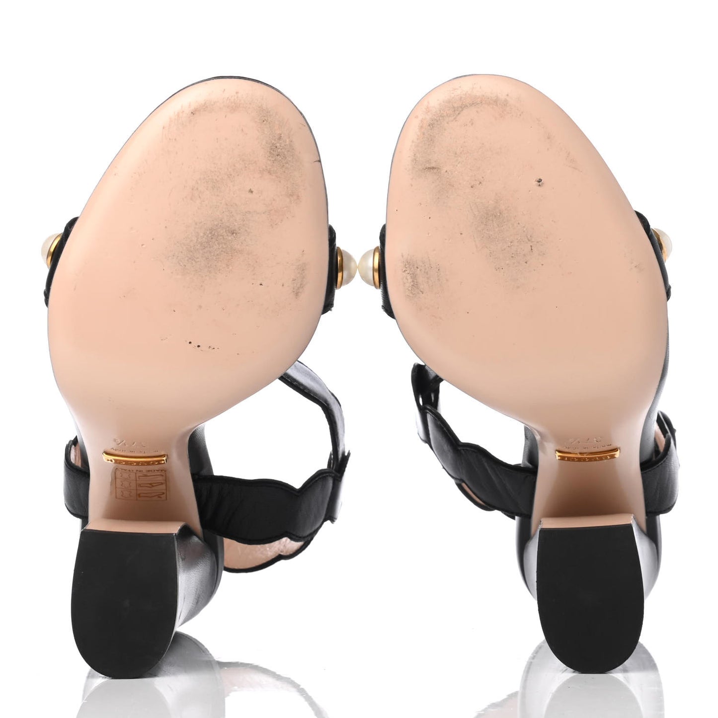 Nappa Willow Pearl T-Strap Sandals 37.5 Black