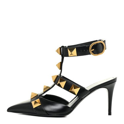 Valentino Garavani Calfskin Roman Stud Ankle Strap 80mm Pumps 35 Black 1 of 13