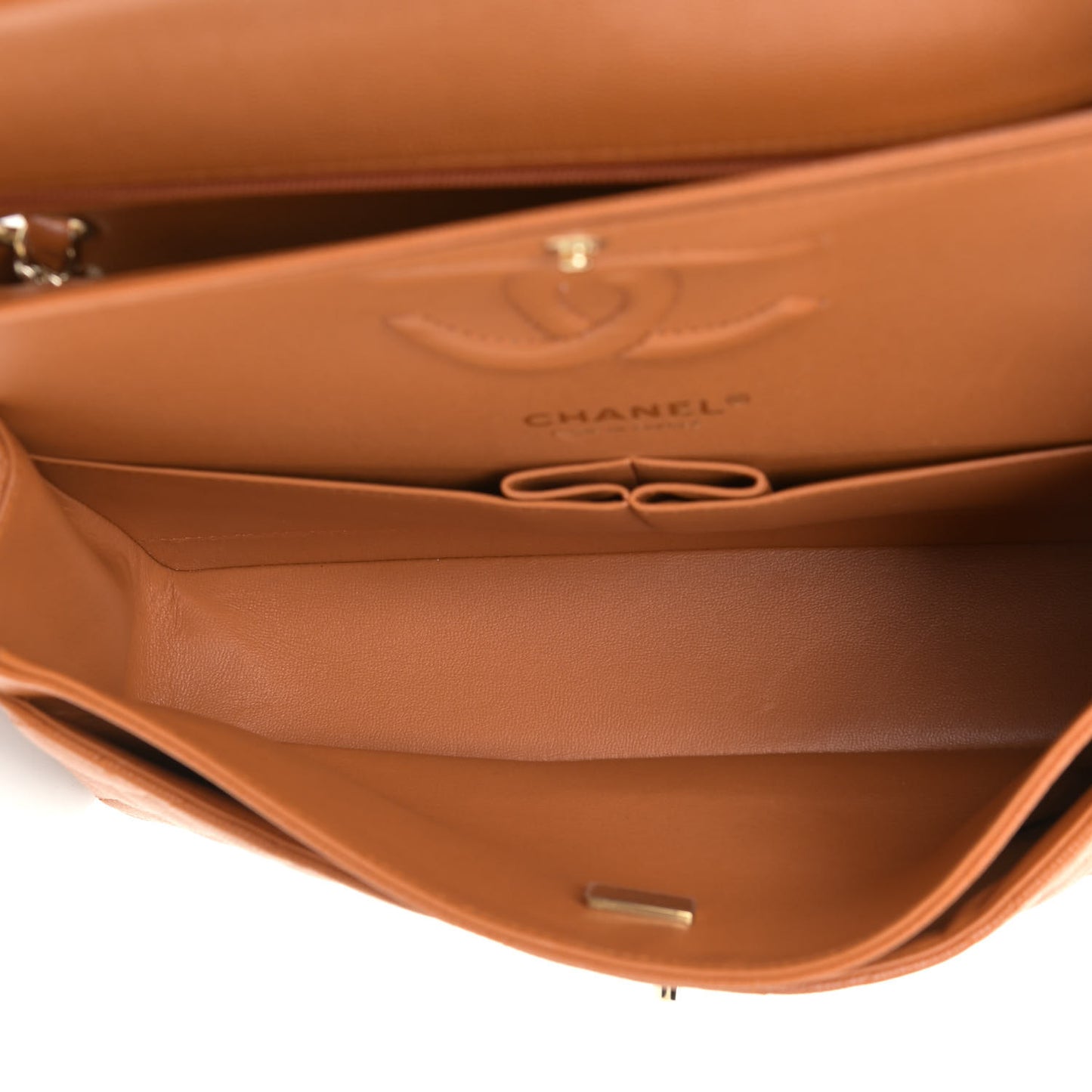 Caviar Quilted Medium Double Flap Light Brown