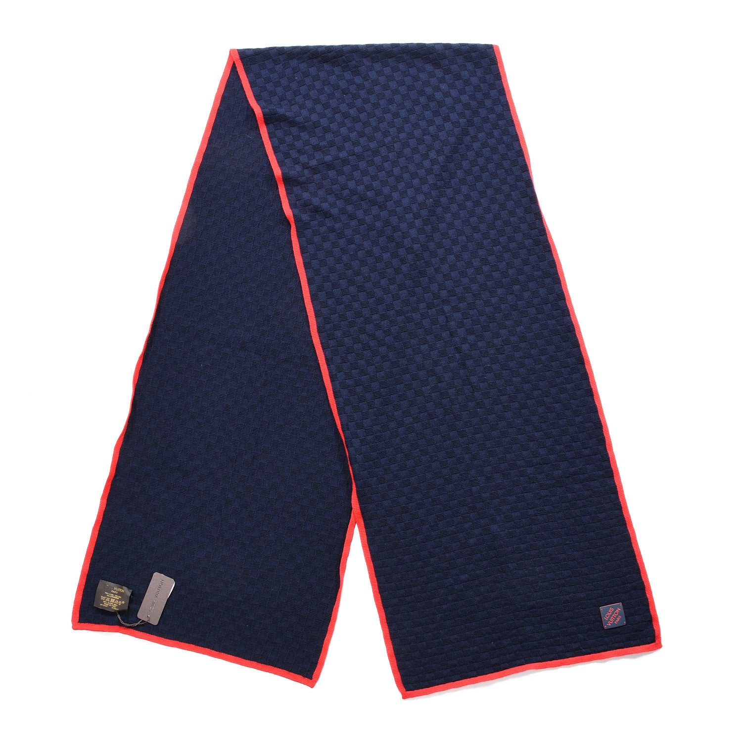 Louis Vuitton Cashmere Silk Wool Damier Scarf Navy 2 of 4