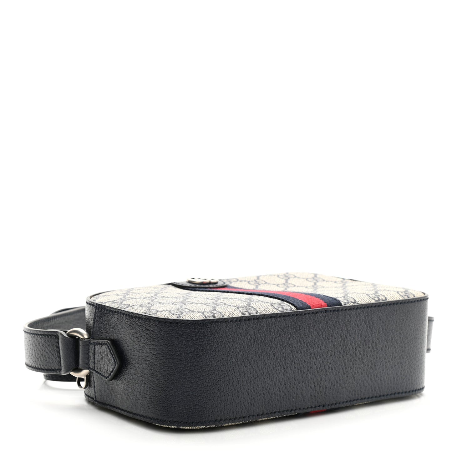 GG Supreme Monogram Textured Dollar Calfskin Web Small Ophidia Camera Bag Beige Blue
