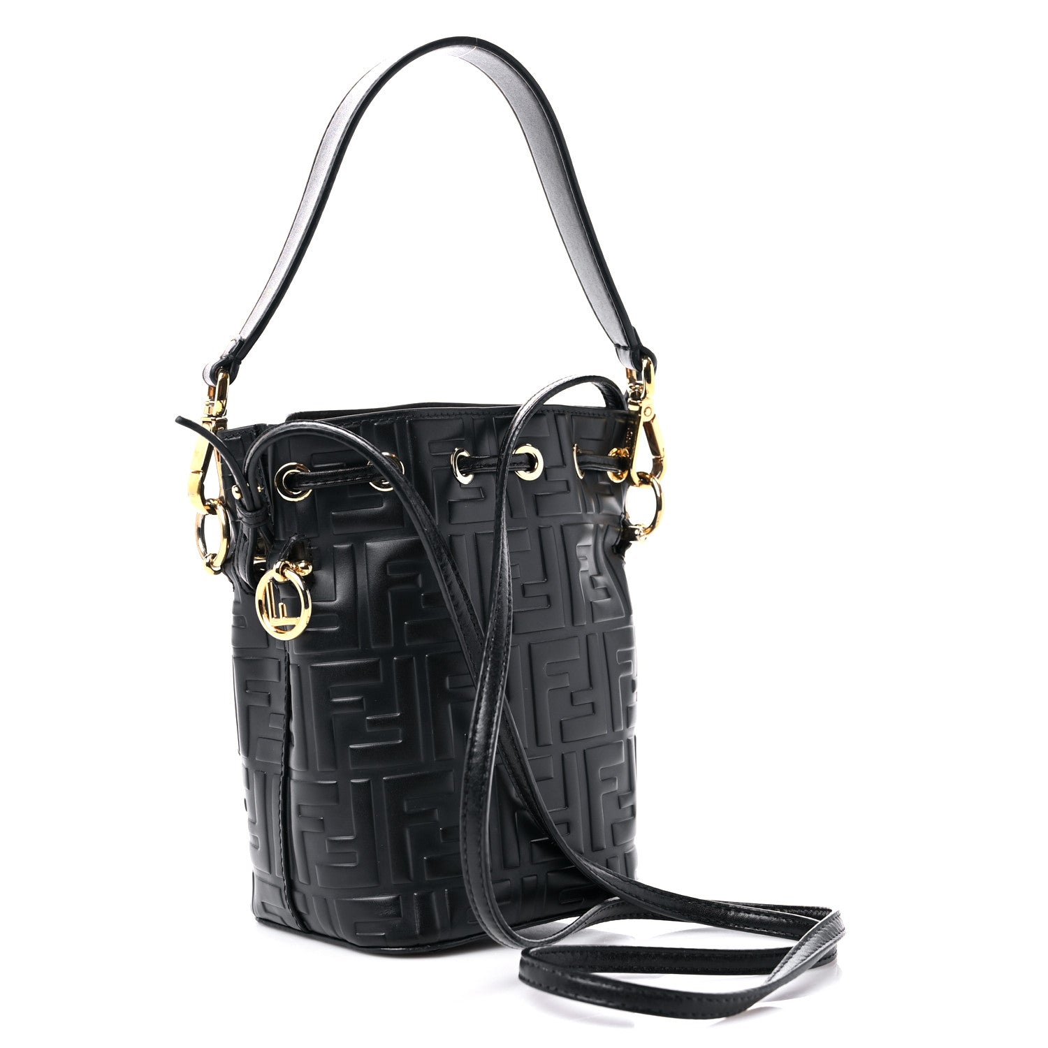 Fendi Vitello Liberty F is Fendi FF 1974 Embossed Mini Mon Tresor Bucket Bag Black 3 of 12