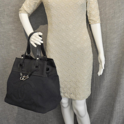 Chanel Canvas Drawstring CC Hobo Black 2 of 9