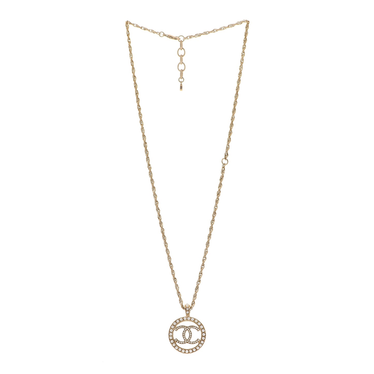 Pearl CC Round Pendant Necklace Gold