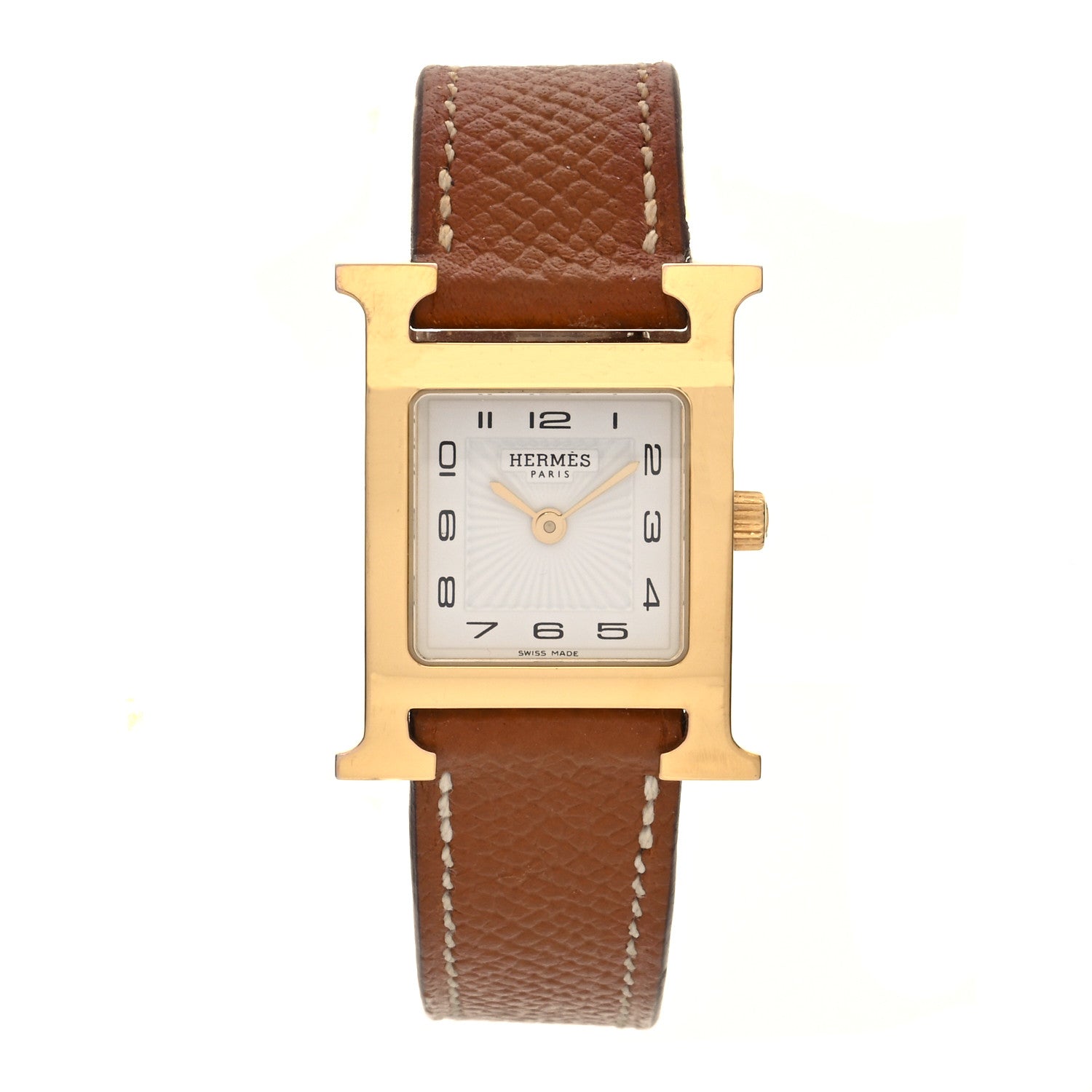Hermes Stainless Steel Epsom 21mm Heure H Hour Quartz Watch Gold 1 of 5