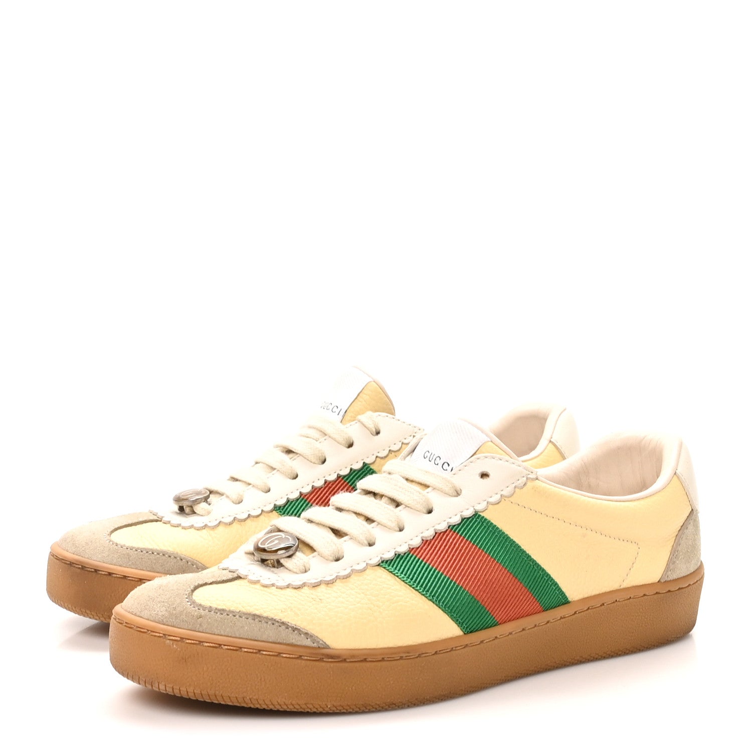 Gucci Calfskin Suede Web Womens G74 Sneakers 35 Oatmeal Burro New Mystic White 4 of 11