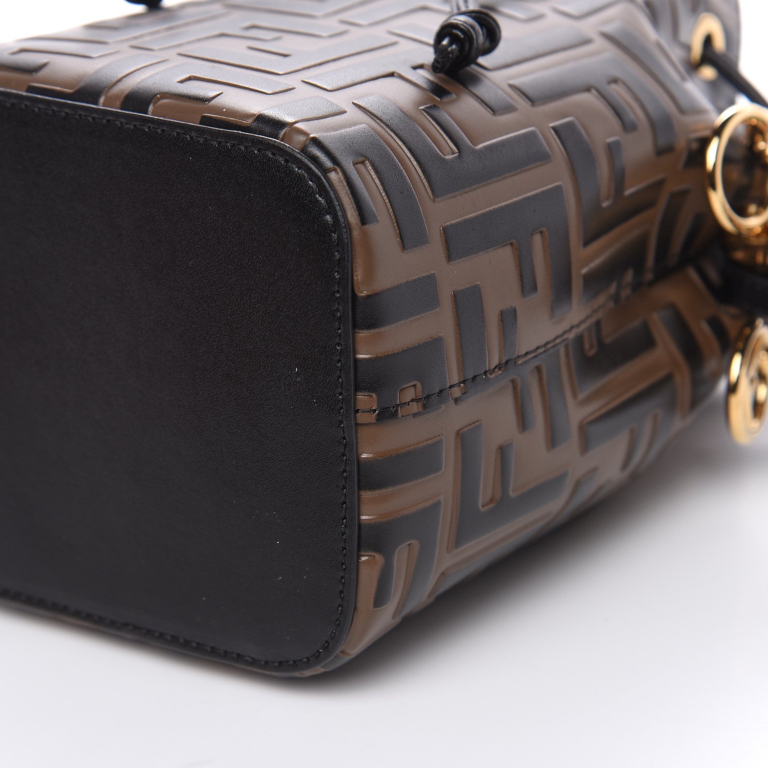 Fendi Vitello Liberty F is Fendi Bi-Color FF 1974 Embossed Mini Mon Tresor Bucket Bag Maya Black 9 of 9