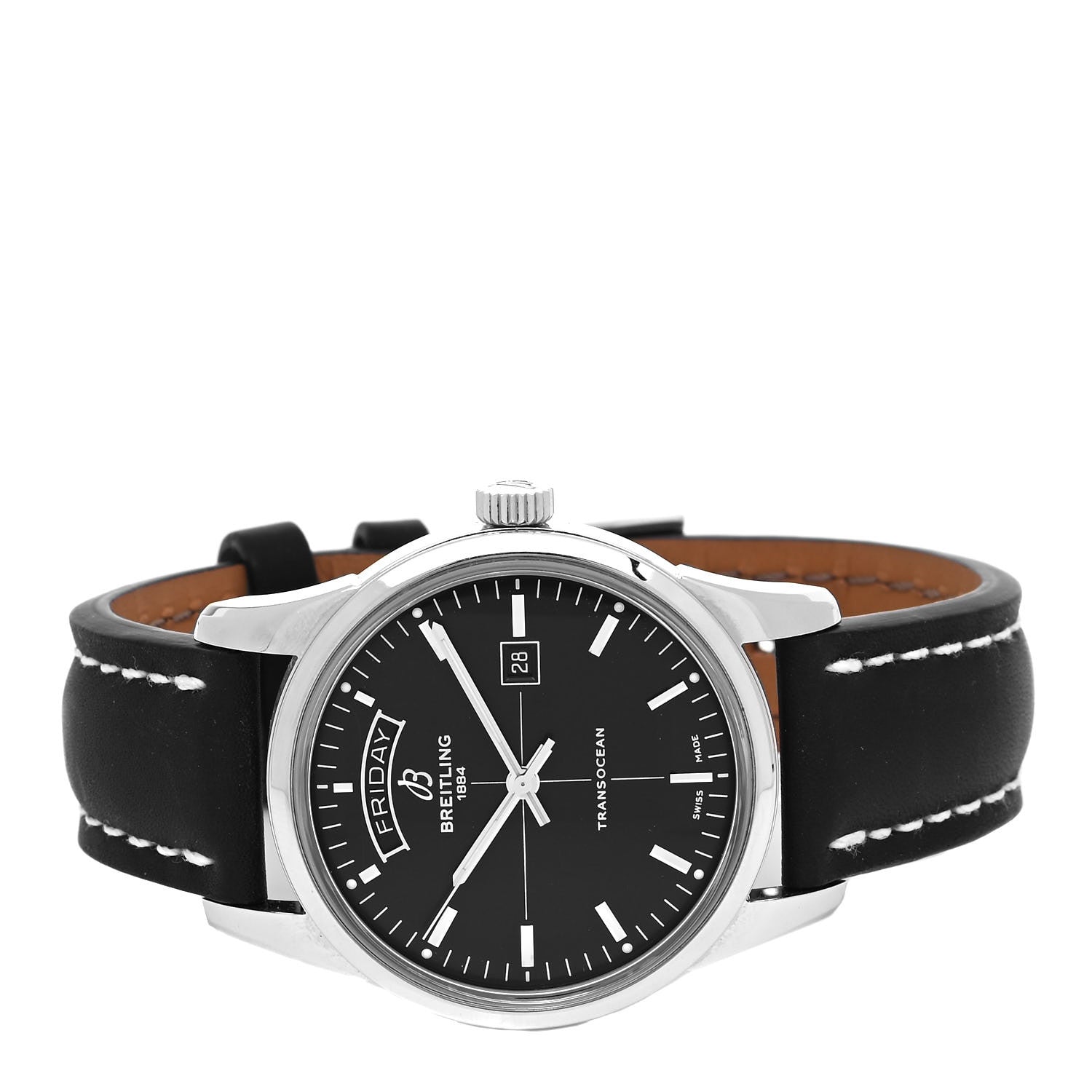 Breitling Stainless Steel Calfskin 43mm Transocean Day Date Automatic Watch Black A45310 2 of 5