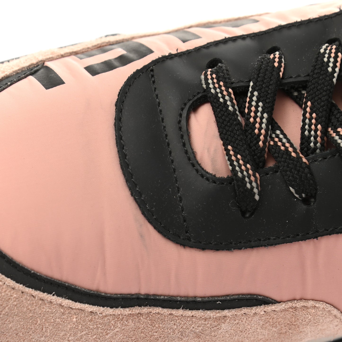 Nylon Calfskin Suede CC Womens Sneakers 40.5 Pink Black