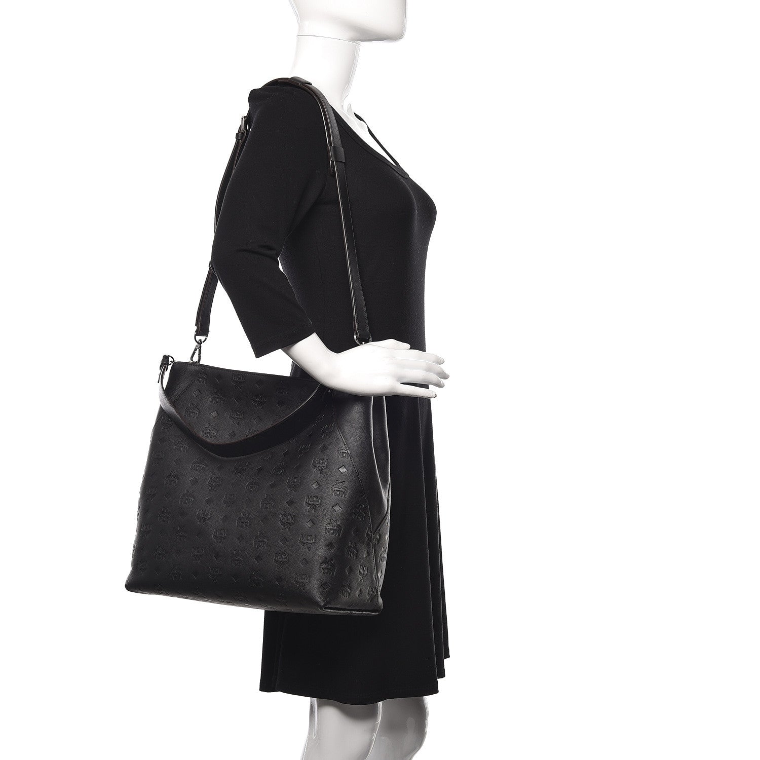 MCM Calfskin Ottomar Monogram Large Klara Hobo Black 2 of 9