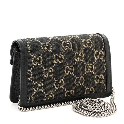 Gucci Jacquard Black Denim GG Monogram Super Mini Dionysus Shoulder Bag Black Ivory 3 of 10