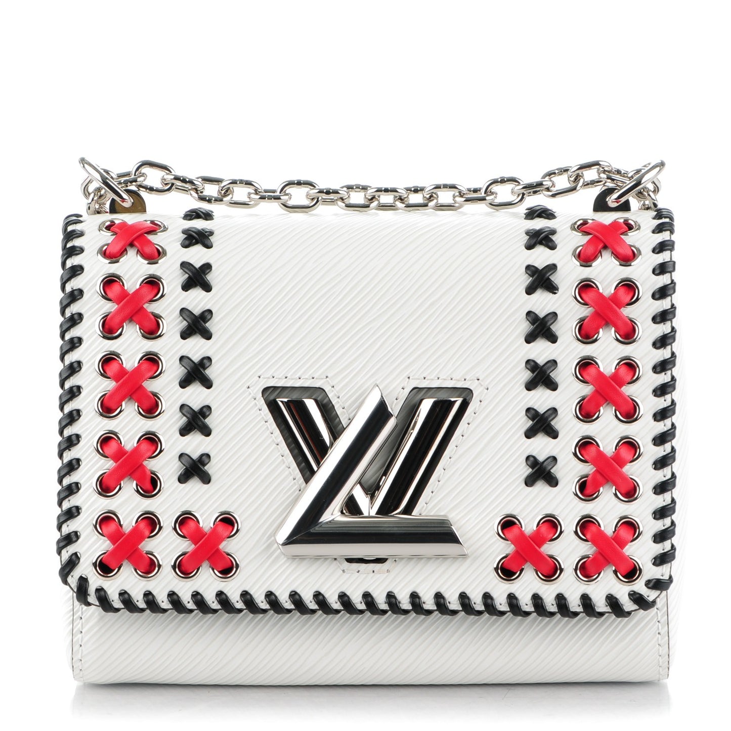 Epi Embroidered Twist Shoulder Bag PM White