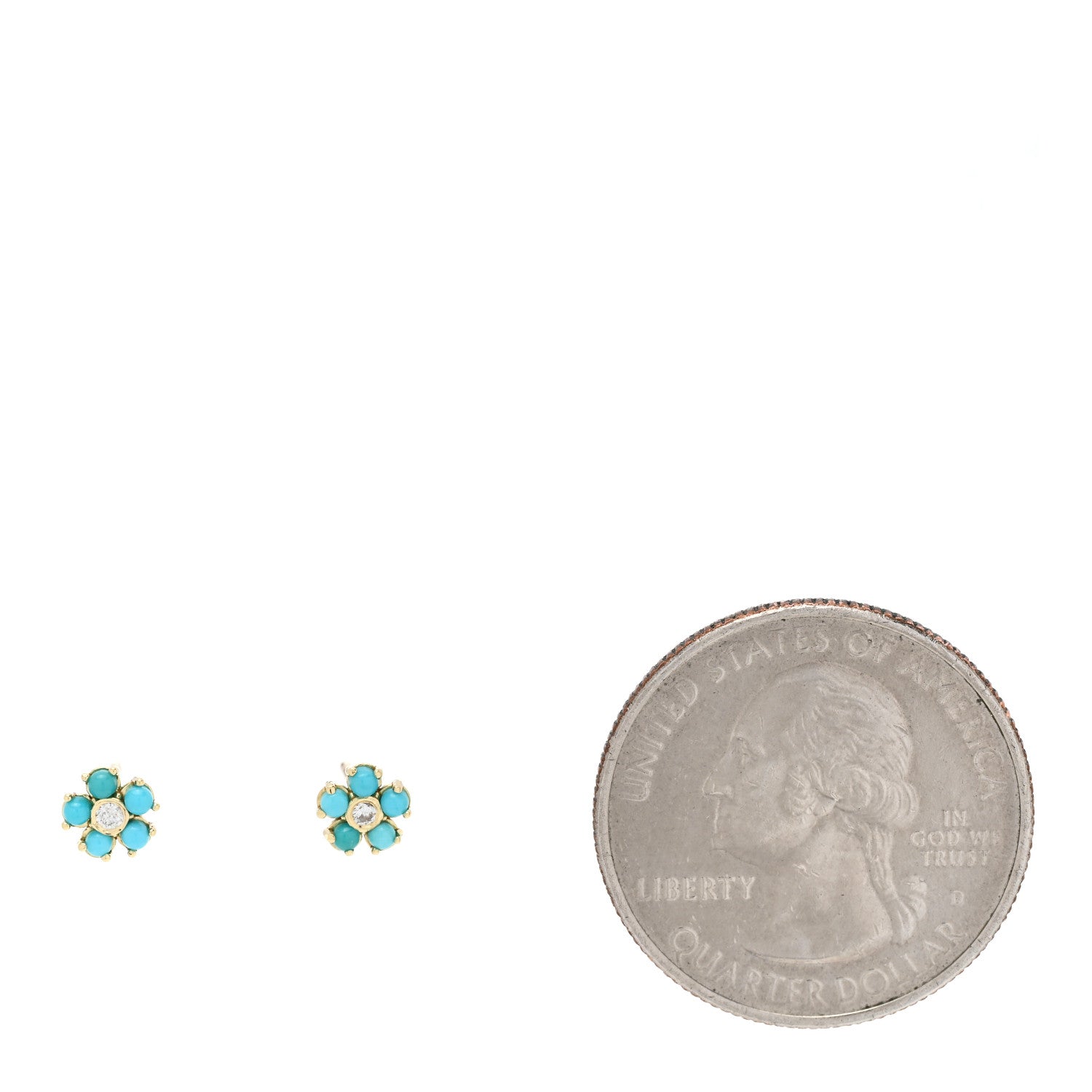 Jennifer Meyer 18K Yellow Gold Diamond Turquoise Flower Stud Earrings 2 of 5