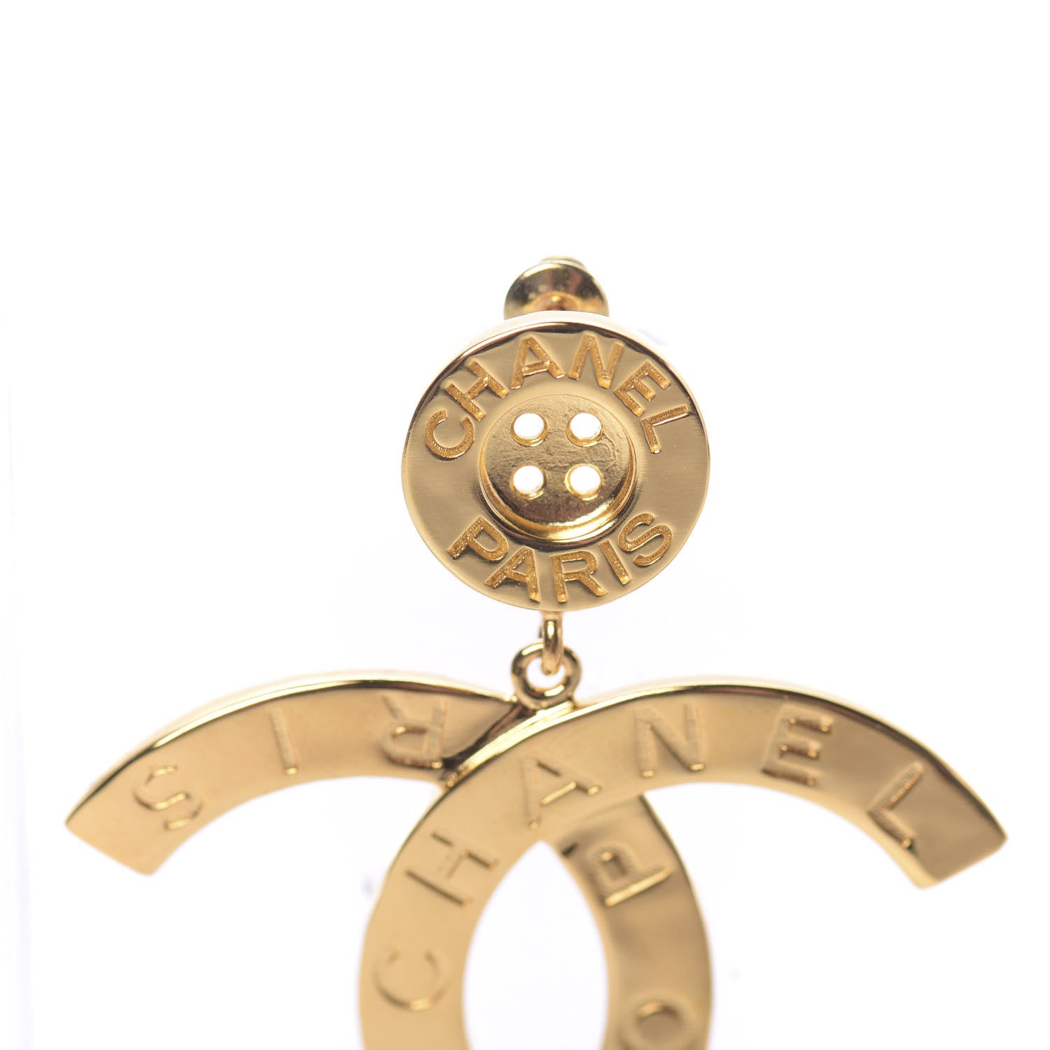 Chanel Metal Large Paris Button Earrings Gold 7 of 7