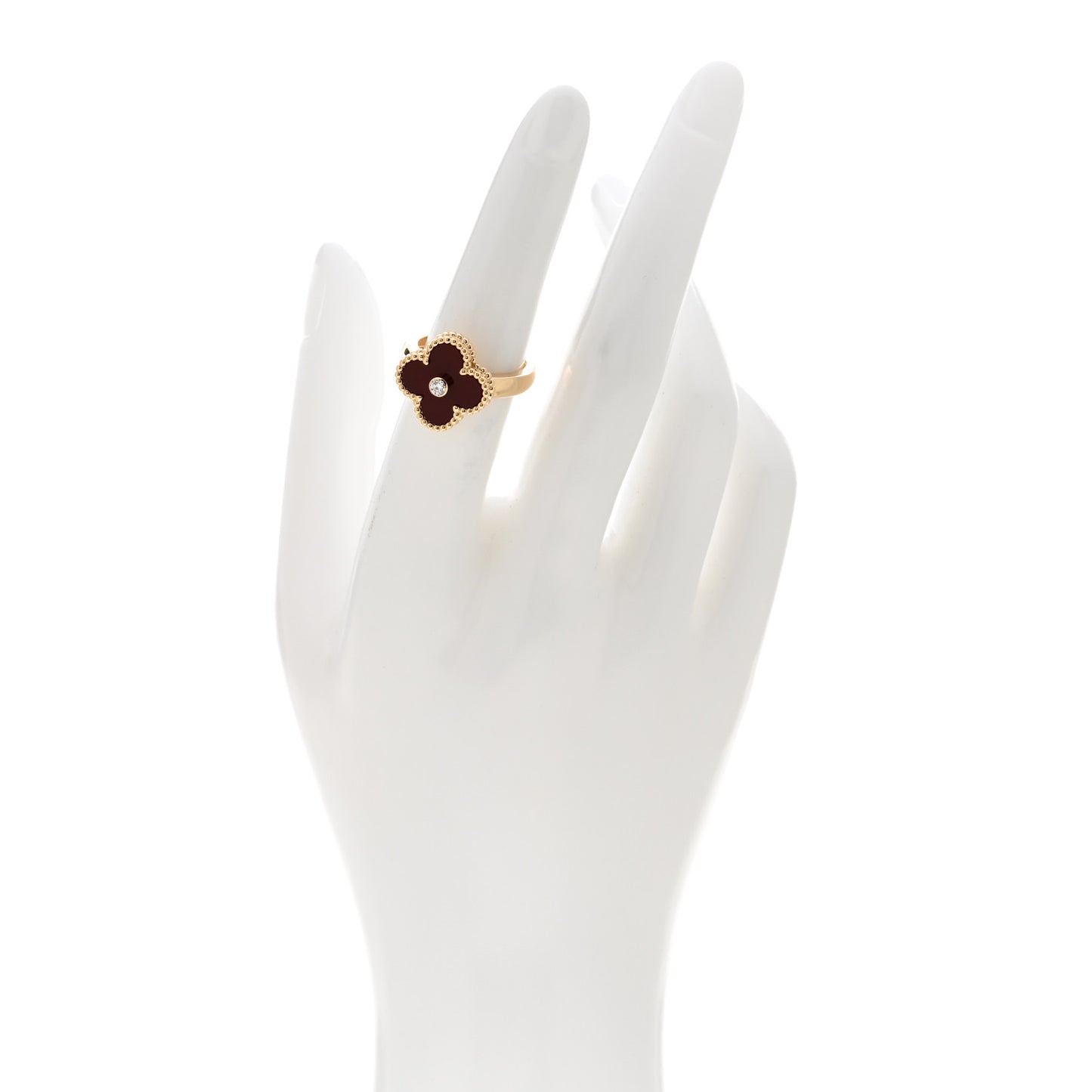 18K Yellow Gold Carnelian Diamond Vintage Alhambra Ring 52 6