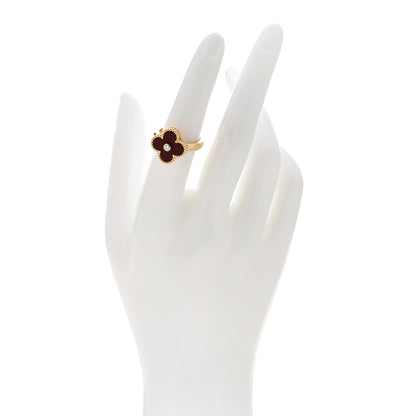 Van Cleef & Arpels 18K Yellow Gold Carnelian Diamond Vintage Alhambra Ring 52 6 2 of 4