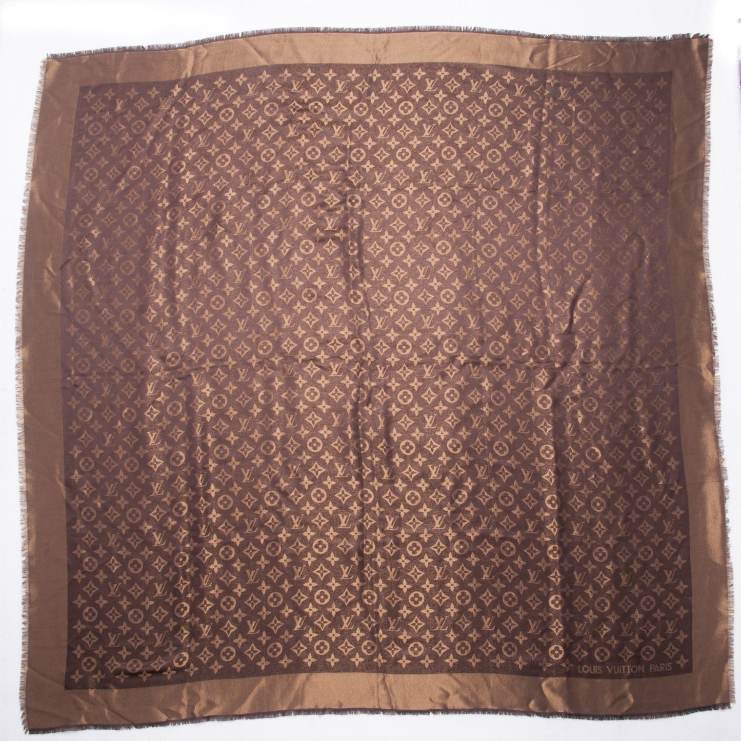 Silk Lurex Wool Monogram Shine Shawl Brown