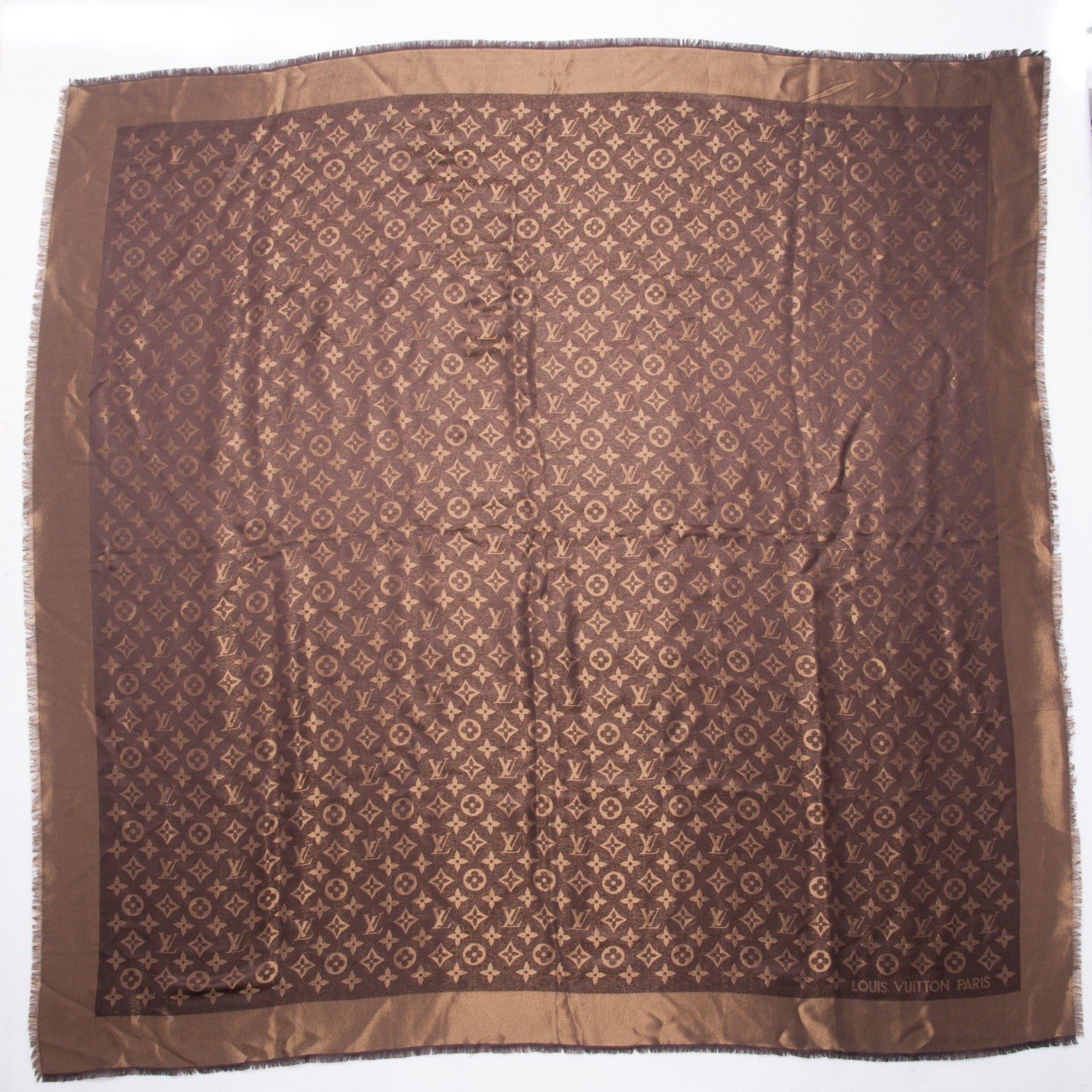 Louis Vuitton Silk Lurex Wool Monogram Shine Shawl Brown 3 of 5
