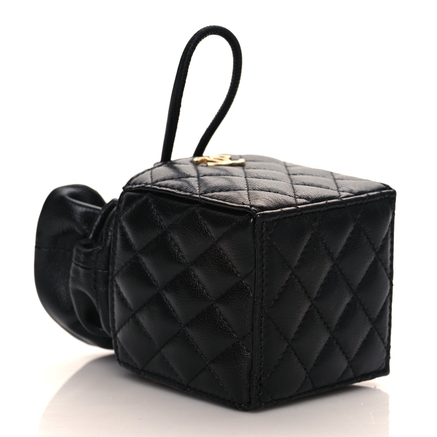 Calfskin Quilted Mini Drawstring Bucket Bag Black