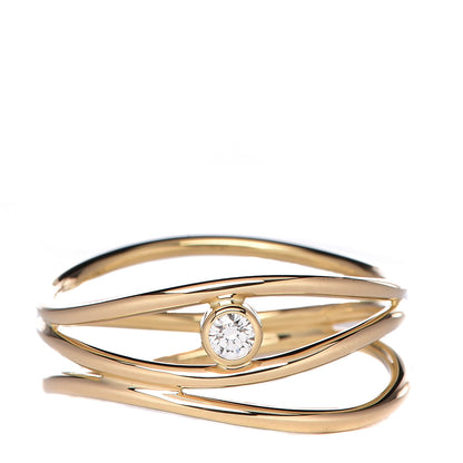 Tiffany 18K Yellow Gold Diamond Elsa Peretti 3 Row Wave Ring 51 5.75 1 of 7