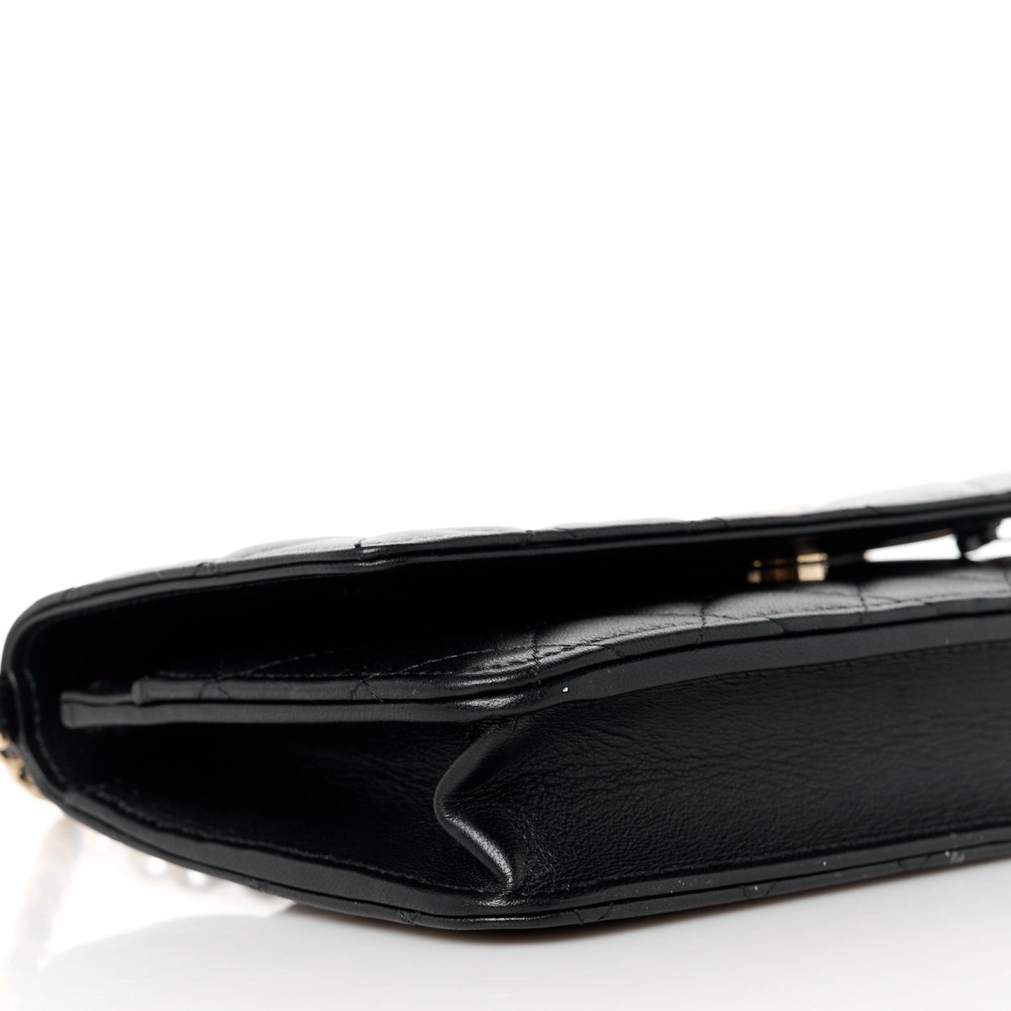 Lambskin Quilted Pearl Wallet On Chain WOC Black