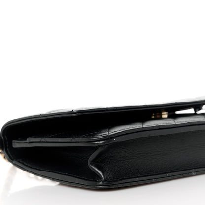 Chanel Lambskin Quilted Pearl Wallet On Chain WOC Black 10 of 12