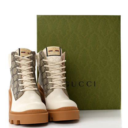 Gucci Calfskin GG Supreme Monogram Nappa Quilted Lace Up Ankle Boots 40.5 Mystic White Beige 10 of 10