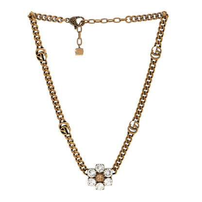 Gucci Metal Crystal Double G Necklace Aged Gold 2 of 4