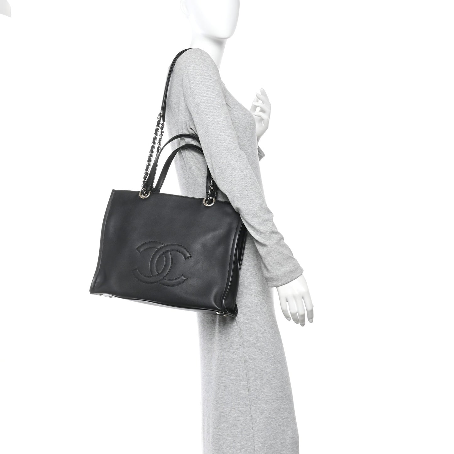 Calfskin CC Zipped Shopping Tote Black
