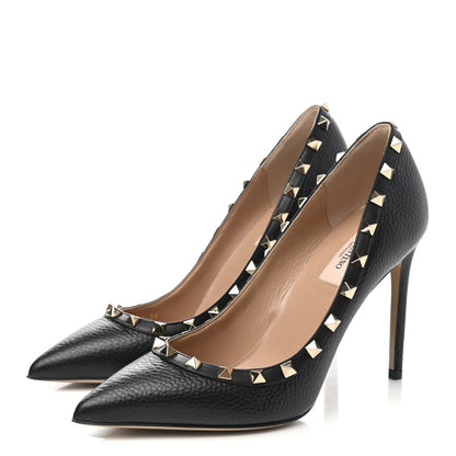 Valentino Garavani Pebbled Calfskin Rockstud 100mm Pumps 38 Black 3 of 8