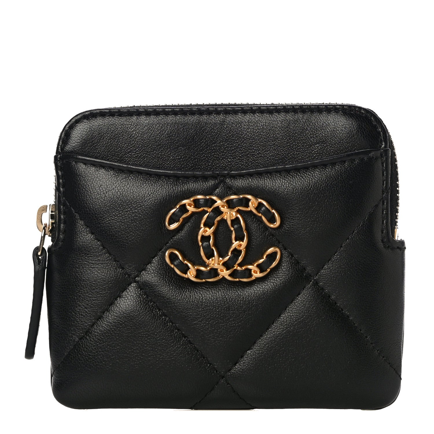 Chanel Lambskin Quilted Chanel 19 Zip Card Holder Wallet Black 1 of 11