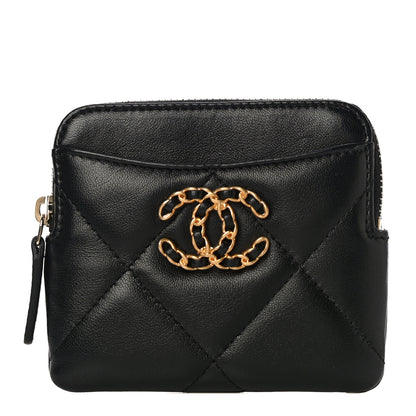 Chanel Lambskin Quilted Chanel 19 Zip Card Holder Wallet Black 1 of 11