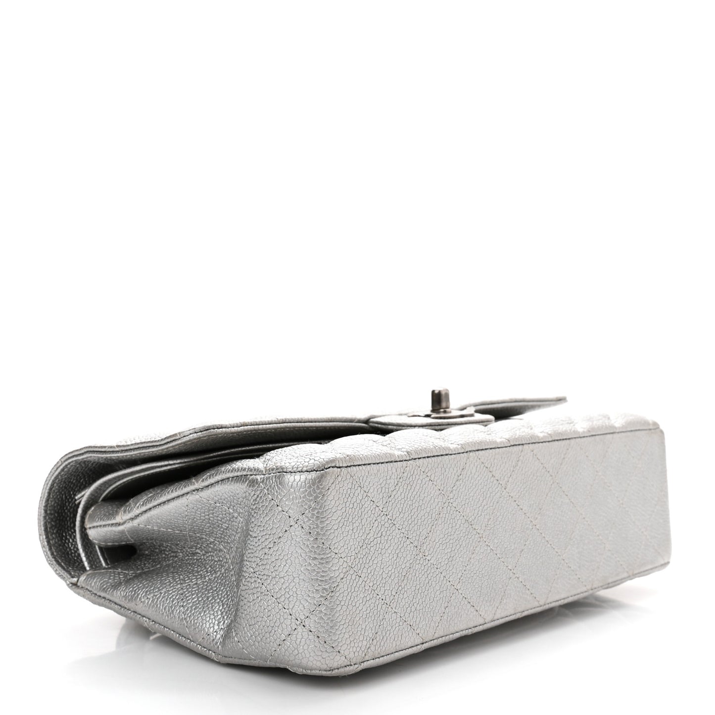 Metallic Caviar Quilted Medium Double Flap Silver