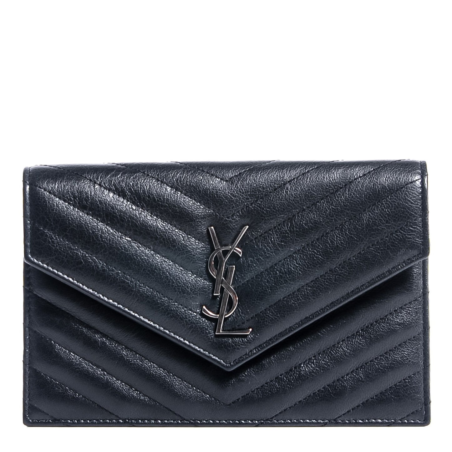 Calfskin Matelasse Chevron Monogram Chain Wallet Black