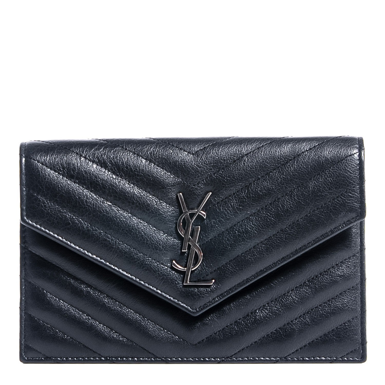 Saint Laurent Calfskin Matelasse Chevron Monogram Chain Wallet Black 1 of 8
