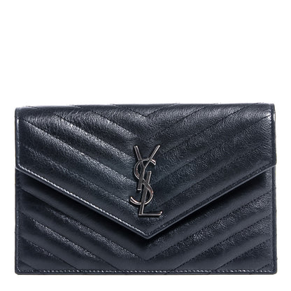 Saint Laurent Calfskin Matelasse Chevron Monogram Chain Wallet Black 1 of 8