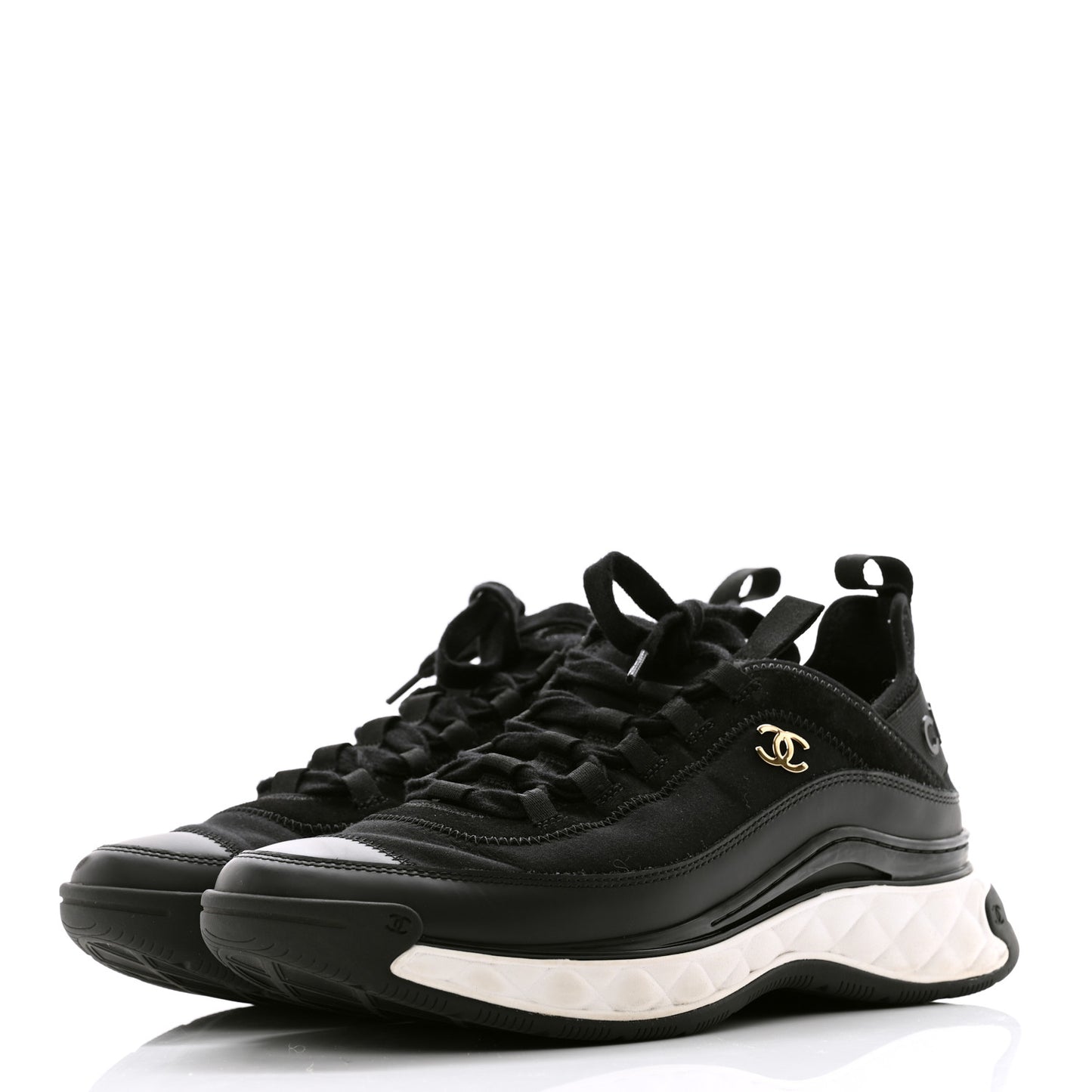 Velvet Calfskin Mixed Fibers CC Sneakers 40 Black