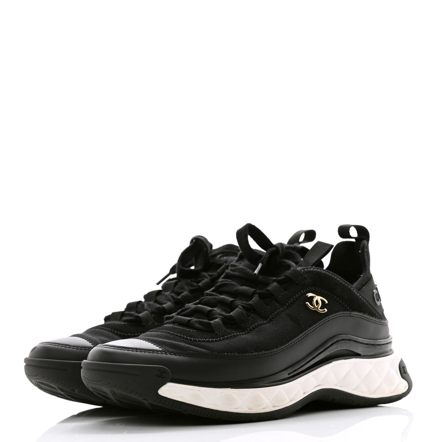 Chanel Velvet Calfskin Mixed Fibers CC Sneakers 40 Black 3 of 9