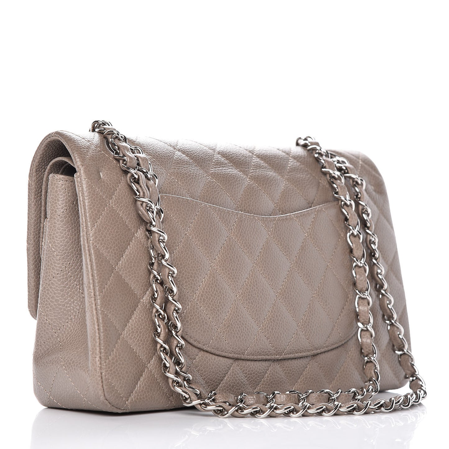 Caviar Quilted Medium Double Flap Taupe