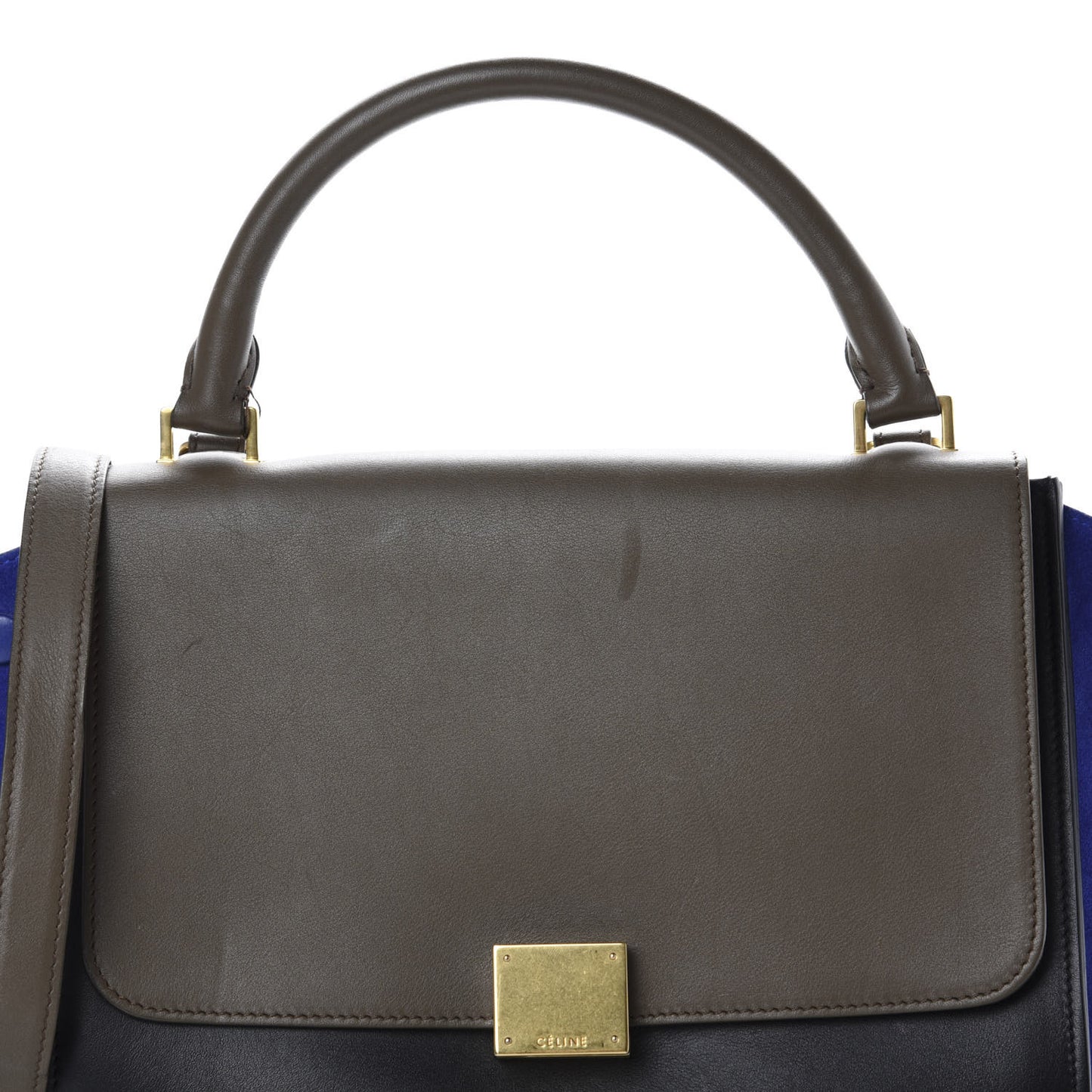 Smooth Calfskin Suede Small Tri-Color Trapeze Indigo