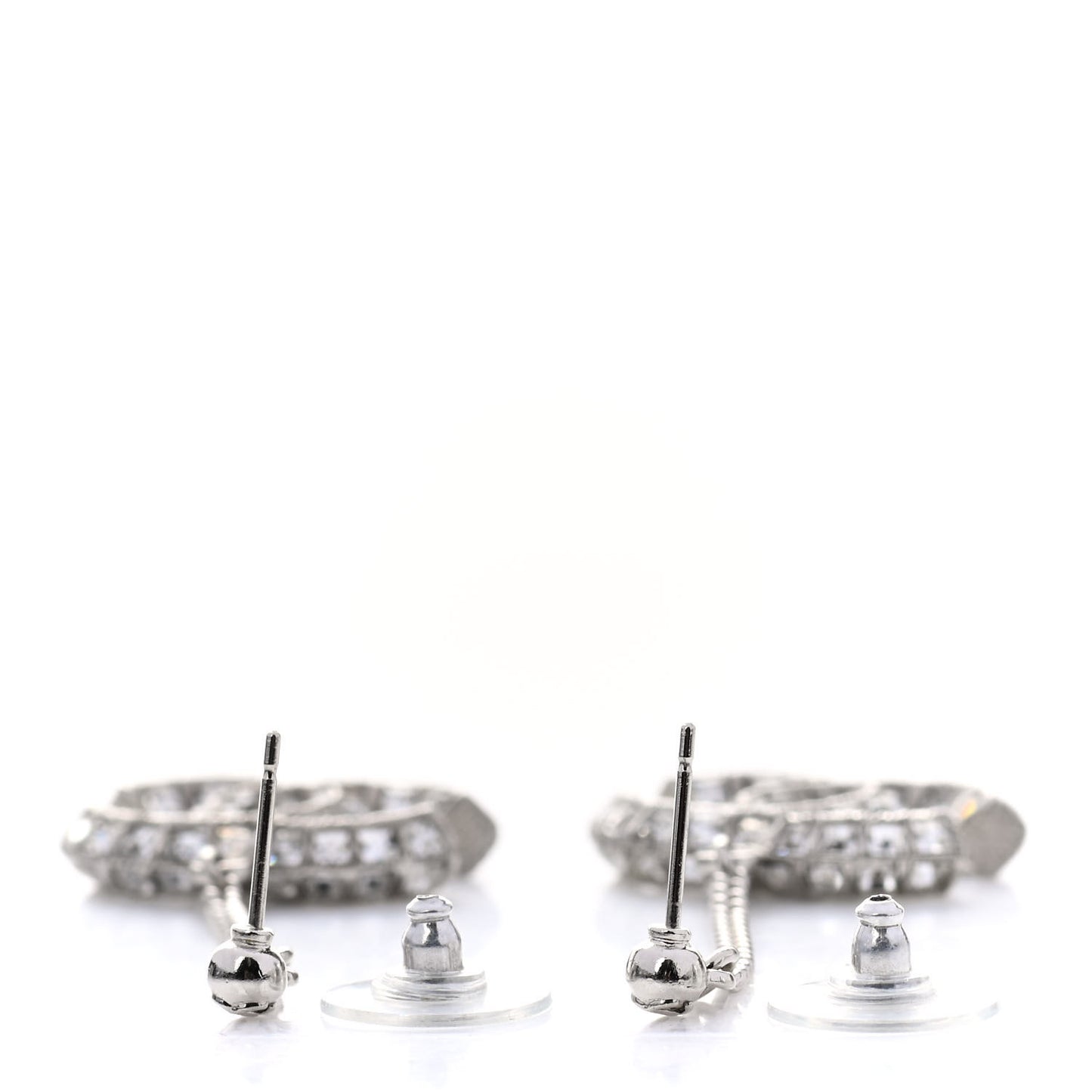 Baguette Crystal CC Drop Earrings Silver
