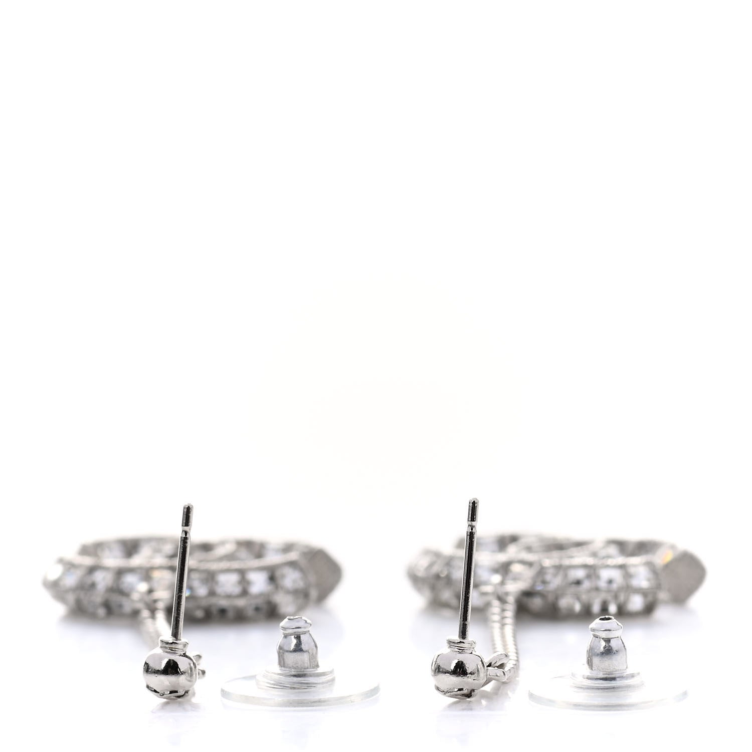 Chanel Baguette Crystal CC Drop Earrings Silver 3 of 4