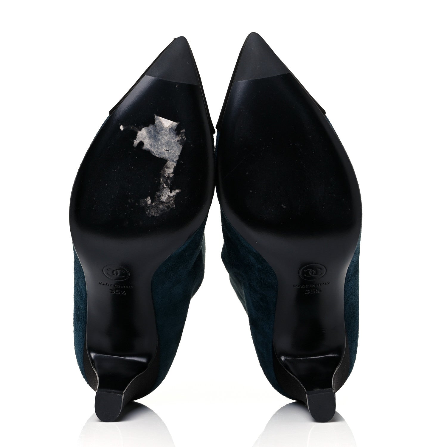 Chanel Suede Calfskin Satin Gabrielle Cap Toe Short Boots 35.5 Teal Black 5 of 8