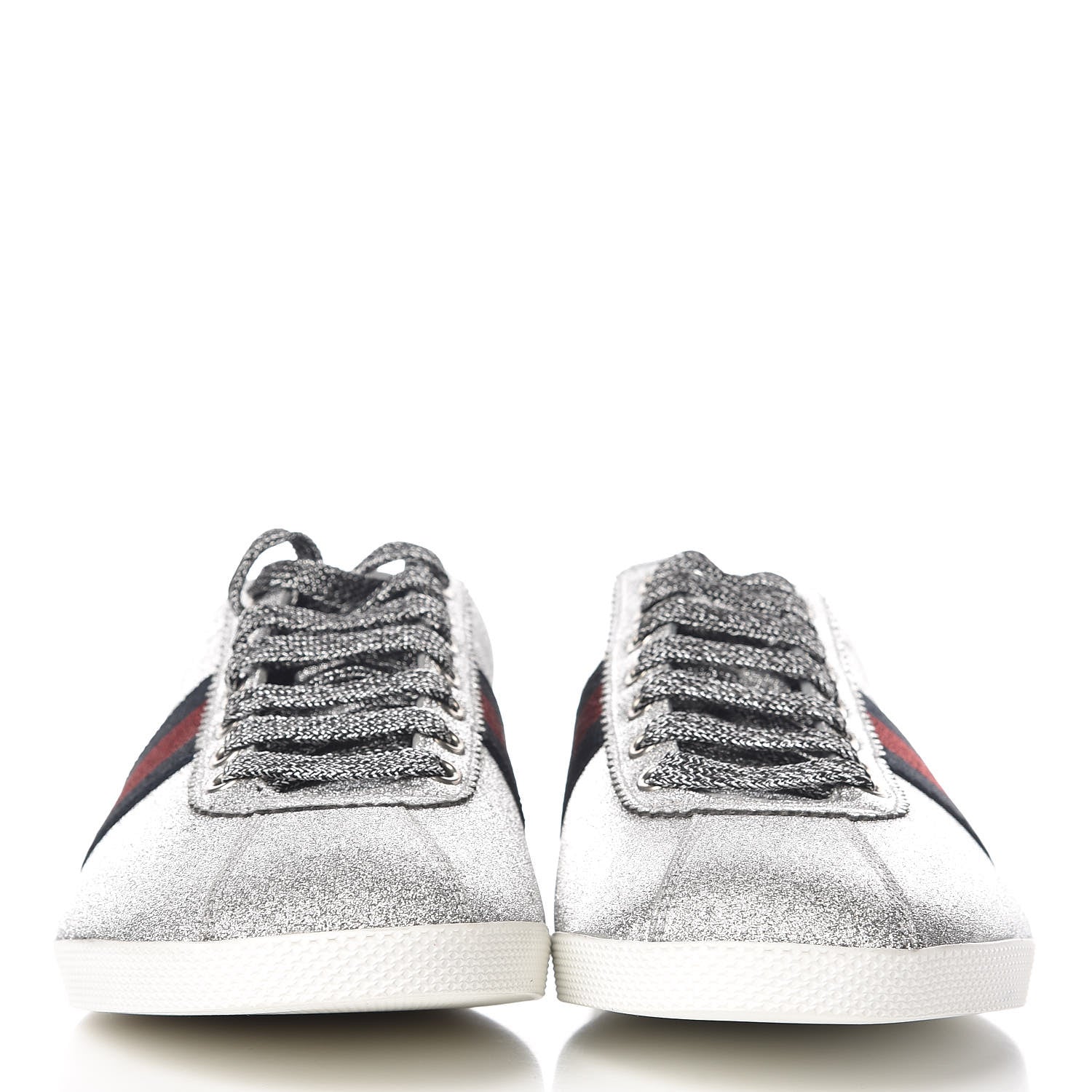 Gucci Glitter Fabric Studded Web Mens Sneakers 8 Silver 2 of 8
