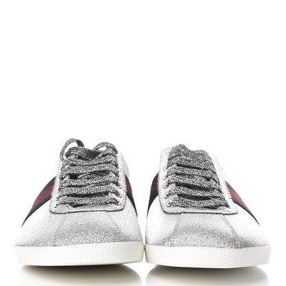 Gucci Glitter Fabric Studded Web Mens Sneakers 8 Silver 2 of 8