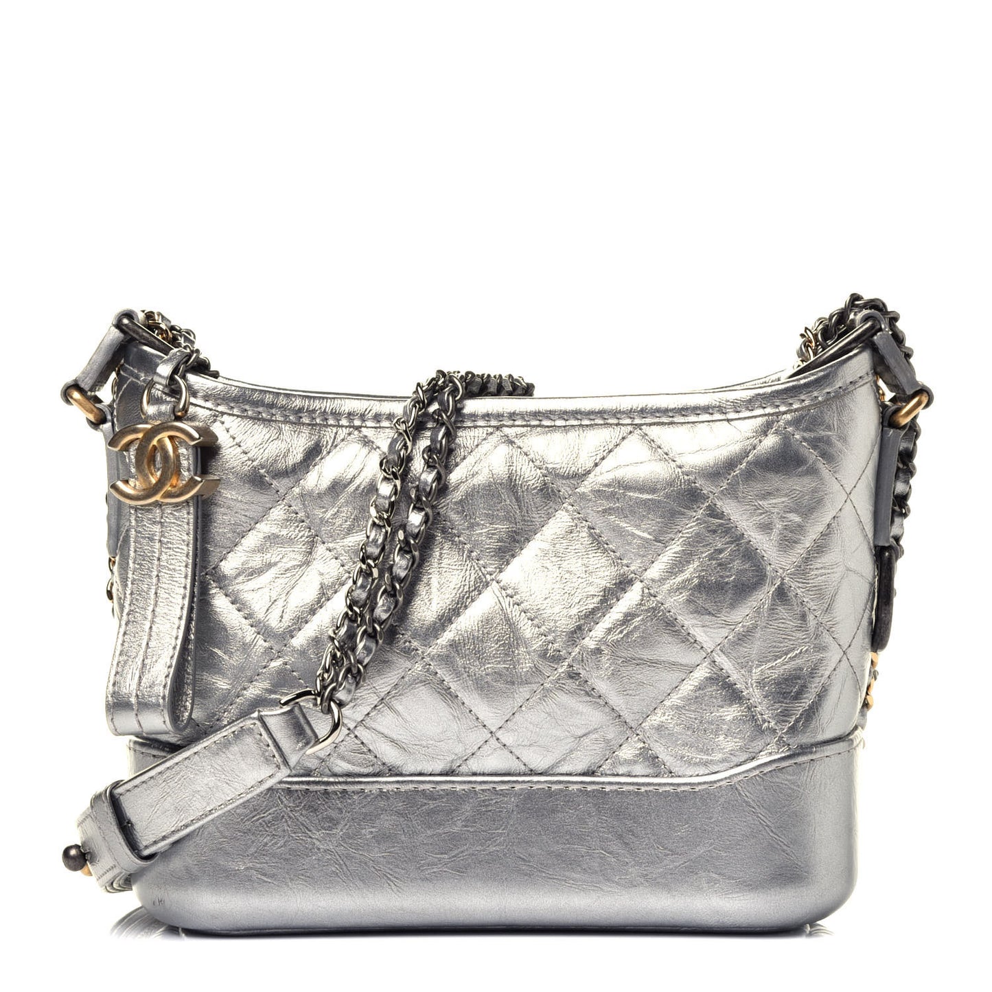 Metallic Aged Calfskin Quilted Small Gabrielle Hobo Silver