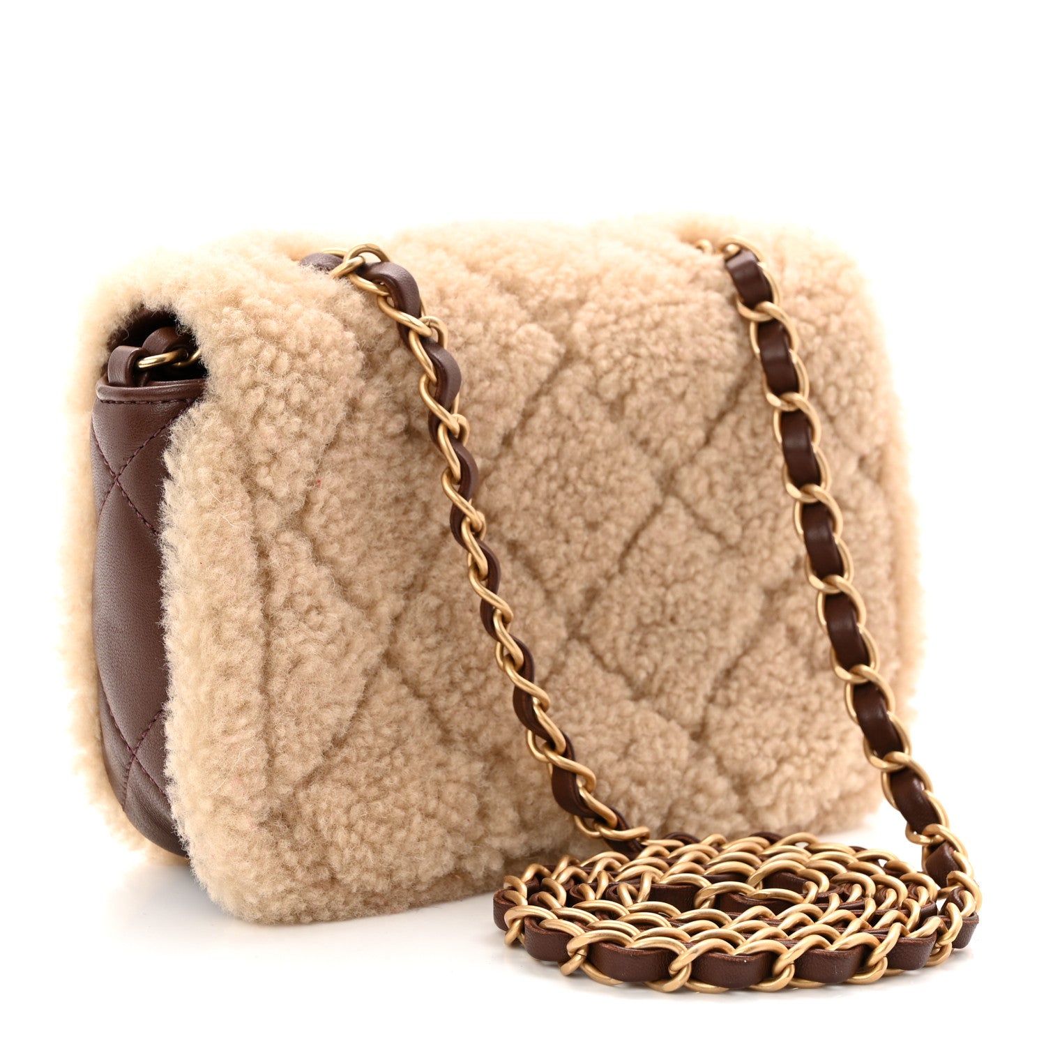 Chanel Shearling Lambskin Quilted Mini Furry Coco Flap Beige Dark