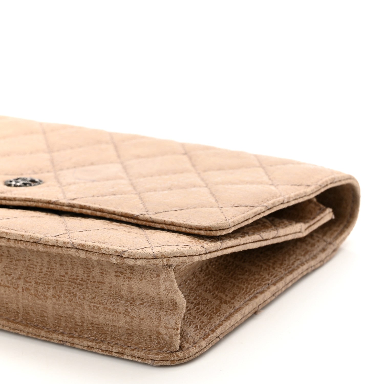 Chanel Crackled Coated Fabric Quilted Wallet On Chain WOC Beige 10 of 12