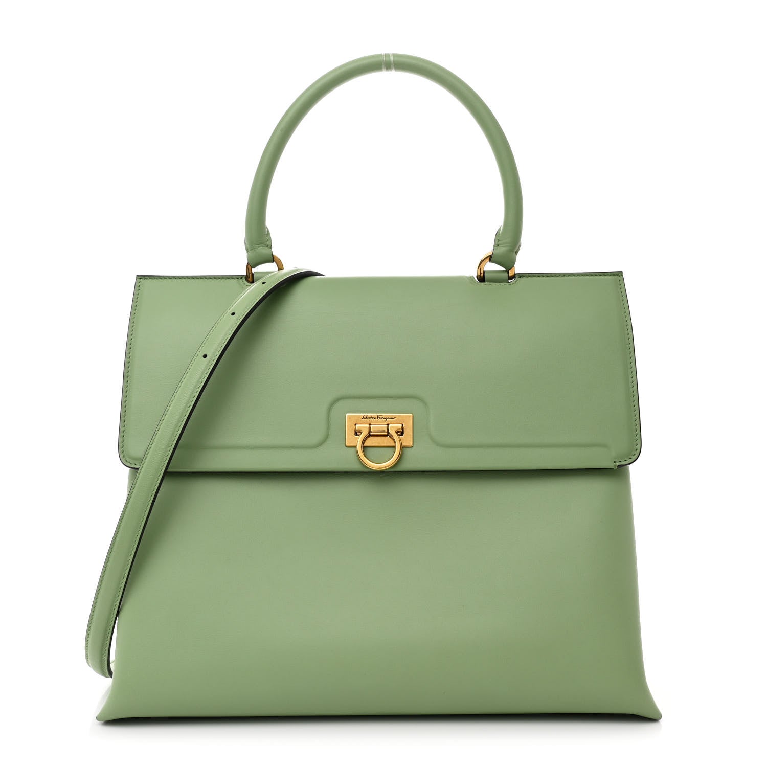Salvatore Ferragamo Calfskin Gancini Large Trifolio Top Handle Bag Sage Green 1 of 11